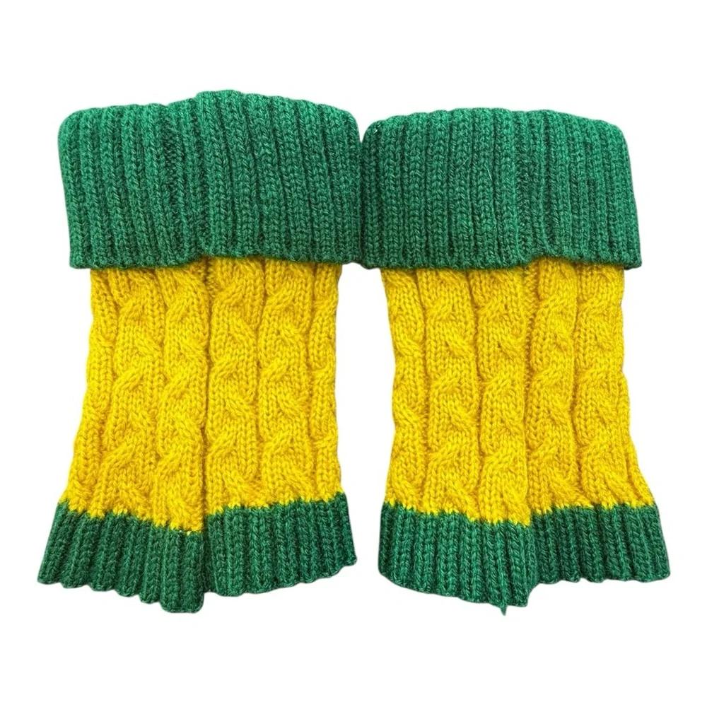 Handmade Green Bay Packers Inspired Knit Boot Cuffs with Flower Button Detail